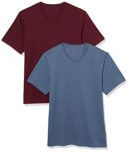 T-shirts personnalisés pour hommes en coton uni, col en V, bleu marine, manches courtes, décontractés, basiques, doux, respirants et légers - Product Image 1