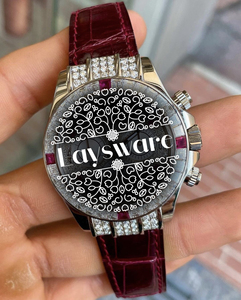 Reloj de Lujo con Moissanita para Hombre, VVS, Bisel con Moissanita Roja en Forma de Baguette, Correa de Cuero, Reloj de Pulsera Mecánico - Product Image 2