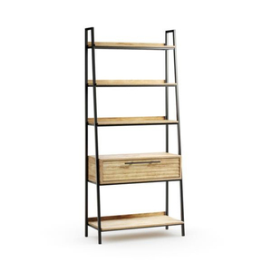 Estantería moderna de 4 niveles con gabinete de almacenamiento y estructura metálica, madera marrón, estantería independiente para el hogar. - Product Image 6