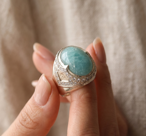 Anillos de Boda para Mujer Hechos a Mano en Plata de Ley 925 con Engaste de Bisel de Piedra Preciosa de Aguamarina Natural, Joyería Fina Certificada por IGI - Product Image 1