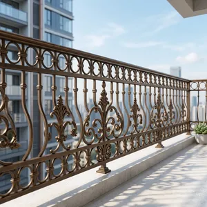 Balustrades de balcon traditionnelles en métal moulé avec un design orné en volutes, résistantes à la rouille, garde-corps mural - Product Image 1