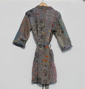 ชุดคลุมกิโมโนผ้าฝ้ายปักลายคันธาสำหรับผู้หญิง ไซส์พลัส ชุดคลุมตัวแบบแพทช์เวิร์ค สำหรับฤดูร้อนและฤดูใบไม้ร่วง เหมาะสำหรับใส่ไปชายหาด - Product Image 6