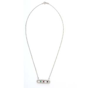 18K Yellow Gold Multi-Gem Faceted <b>Necklace</b> with Emerald <b>Ruby</b> Sapphire & Diamond - Product Image 2