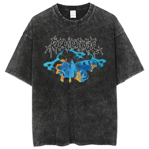 T-shirt personnalisé vintage 100 % coton avec impression graphique et logo, coupe oversize pour homme, épaules tombantes, délavé à l'acide, respirant et séchage rapide - Product Image 1