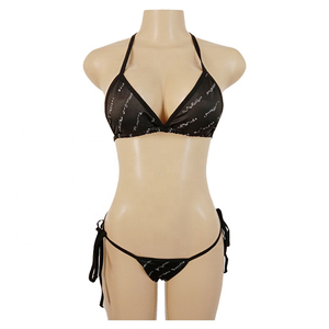 Conjunto de Bikini Bandeau Halter para Mujer con Tanga de Lazo Lateral de Secado Rápido, Traje de Baño Elástico de Spandex y Poliéster - Product Image 2