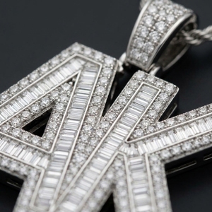 Real Sparkle Lab Iced Baguette & Round Diamond Round Cut <b>Initial</b> AK Letter S925 Sterling <b>Silver</b> <b>Pendant</b> - Product Image 2