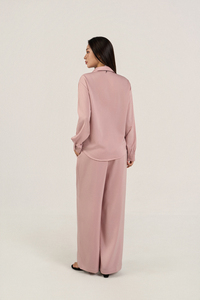 Pantalon de maternité pour femme, taille élastique, coupe ample, jambe large, uni, en mélange de soie et de laine respirante, infroissable, idéal pour l'été - Product Image 3