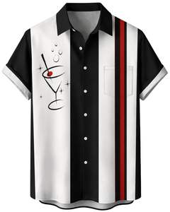 Camisa de Manga Corta con Estampado de Cóctel Martini en Blanco y Negro, Camisa Casual de Verano para Hombre, Fabricante OEM, Suministro al por Mayor - Product Image 1