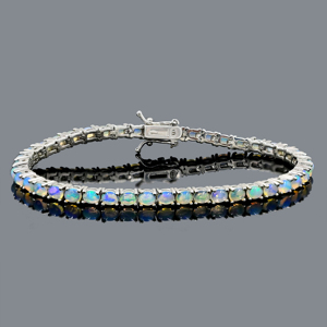 Bracelet tennis classique en opale cabochon taille ovale, plaqué argent sterling 925, bijoux fins unisexes, tendance pour mariage et soirée - Product Image 2