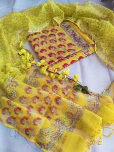 Traje Salwar Tradicional de Kota Doriya con Estampado a Mano, sin Coser, con Dupatta de Kota Doriya y Pantalón de Algodón - Product Image 3