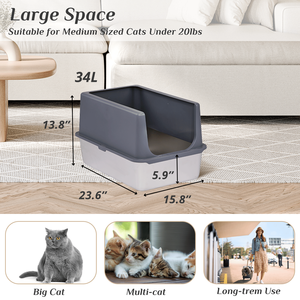 Lettiera per Gatti XL in Acciaio Inossidabile con Bordi Alti, Doppio Strato, Facile da Pulire, Include Coperchio - Product Image 4