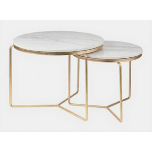 Ensemble de tables basses gigognes modernes en marbre écologique avec structure en laiton pour salon, usage domestique et hôtelier - Product Image 3