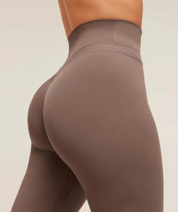 Leggings de yoga de marca privada con corte en V y control de abdomen para mujer, pantalones de gimnasio de pierna ancha con logo personalizado - Product Image 6