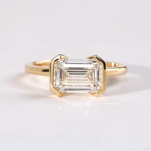 แหวนเพชรเพาะเลี้ยงทรงเอเมอรัลด์ 14K ทองคำขาว ฝังเพชรครึ่งวง 1.50 กะรัต ความสะอาดระดับ VS1 สี F ดีไซน์หรูหราสำหรับผู้หญิง ได้รับการรับรองจาก IGI - Product Image 1