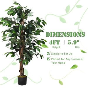 Albero di Banyan Artificiale in Fibra di Vetro da 4 Piedi con Tronchi Multipli e Foglie Verdi in PEVA/Poliestere - Product Image 3