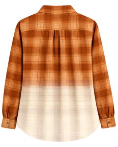 Camisa de Franela a Cuadros Marrón Ombre para Mujer, Personalizada por el Fabricante, Manga Larga, Cierre de Botones, Estilo Casual, con Bolsillos Dobles en el Pecho - Product Image 2