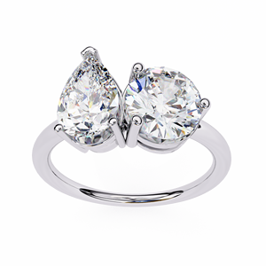Anillos Toi et Moi con Diamante Cultivado en Laboratorio de 2 CT en Forma de Pera y 1.5 CT de Corte Redondo, Anillo de Oro Sólido de 14K para Compromiso, Boda o Aniversario - Product Image 6