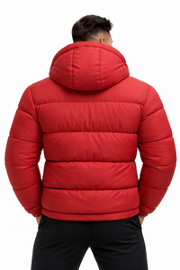 Blouson matelassé rouge à capuche pour homme, chaud et épais, coupe-vent décontracté pour l'extérieur, style streetwear, vente en gros OEM - Product Image 5