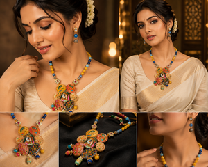 Arya Digital Ethnic Women's Necklace Earrings Ring Set Resin Pendant Gold Plated Zinc Alloy Jewelry <b>Wedding</b> Fashion <b>Accessories</b> - Product Image 5