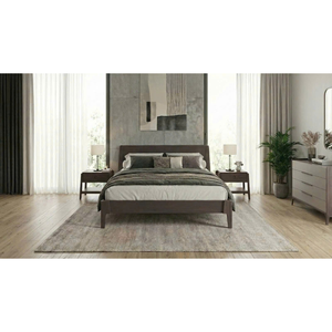 Minimalist Upholstered <b>Bed</b> Queen Size Black Wood <b>Frame</b> Fabric Soft <b>Bed</b> Design - Product Image 3