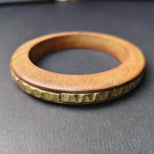 Handmade Natural Wood <b>Bangle</b> with Wavy Brass Inlay - Bohemian Style Handcrafted <b>Wooden</b> Jewelry for Women - Eco-Friendly - Product Image 4