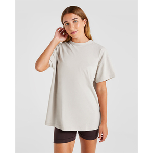 Camiseta de Verano 2026 para Mujer, Corte Holgado, Cuello Redondo, Manga Corta, Color Sólido, Algodón, Informal, para Uso Diario, Largo por Encima de la Rodilla, Transpirable - Product Image 2