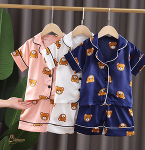 Pyjama d'été en coton pour filles, ensemble de vêtements de nuit à manches courtes avec imprimé ours - Product Image 4