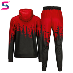 Ensemble de survêtement léger pour homme, style hip-hop, imprimé numérique, avec pantalon à cordon et sweat à capuche à manches longues, coloris rouge et noir - Product Image 2