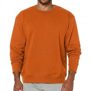 Custom <b>Men's</b> <b>Orange</b> Crew Neck <b>Sweatshirt</b> 100% Cotton Knitted Regular Fit Casual Pullover Autumn Wear For <b>Men</b> - Product Image 1