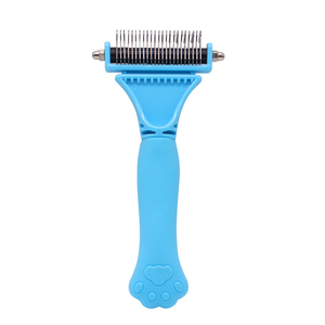 Venta al por mayor de fábrica: Nuevo cepillo 2 en 1 para eliminar pelo de mascotas (gatos y perros) con logotipo personalizado, peine quitapelos y cepillo de aseo en caja de plástico. - Product Image 2
