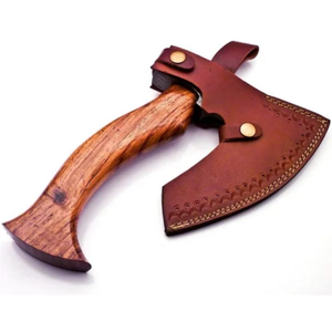 Hache viking en acier damas fait main sur mesure |   Hache à bois avec manche en bois gravé et fourreau en cuir, garantie 3 ans - Product Image 2