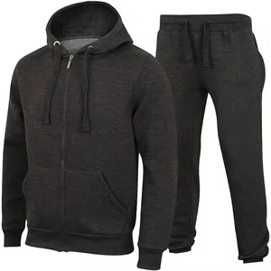 Ensemble de survêtement noir à capuche pour homme, sweat-shirt et pantalon à fermeture éclair intégrale, couleur unie décontractée, en coton respirant, style automne - Product Image 6