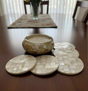 Juego de Posavasos de Lujo de Nácar con Soporte, Posavasos Redondos Hechos a Mano de Concha para Café, Té, Bar, Regalo, Decoración - Product Image 3