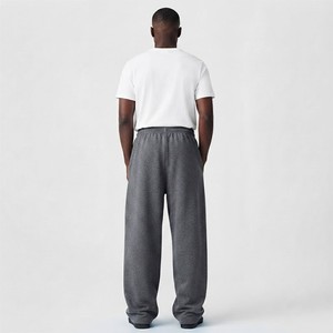 Men's Solid Color Wide Leg Sweatpants Relaxed Fit Adjustable Drawstring Soft Cotton Blend Casual Lounge <b>Trousers</b> With Side Pocke - Product Image 2