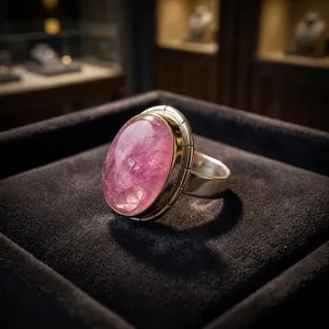 925 Sterling Silver Pink Moonstone Ring Natural Gemstone Handmade Oval Cabochon Jewelry Women's Bohemian Wholesale - Product Image 2