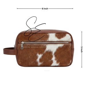 Animal Hair-On Cosmetic <b>Case</b> Medium Size Zipper Closure Portable <b>Makeup</b> Bag Soft Handle Modern Style Toiletry Pouch Dopp Kit - Product Image 2