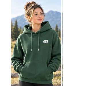 Sweat à capuche vert pour femme 100 % coton molletonné, couleur unie, avec logo frontal et poche, écologique, respirant, idéal pour l'hiver - Product Image 1