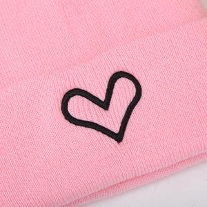 Trendy Korean Style Acrylic Heart Jacquard Knitted Button Hat Simple Cute Fashionable Versatile Solid Color <b>Beanie</b> - Product Image 4