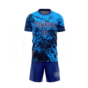 Custom Sublimated Soccer Jersey <b>Shorts</b> Set <b>Men</b> Blue <b>Camo</b> Print Moisture Wicking Athletic Fit All Seasons Teamwear - Product Image 1