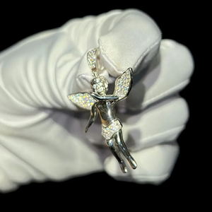 Collar con colgante de ángel de plata 925 con diamantes de moissanita, estilo hip hop, regalo para él y para ella. - Product Image 1