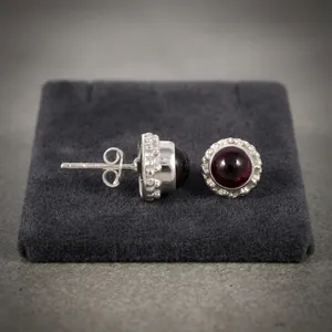 925 Sterling Silver <b>Garnet</b> Stud <b>Earrings</b> Handmade Round Red Gemstone Vintage Jewelry For Women Everyday Wear - Product Image 3