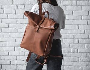 Genuine Leather Roll Top Backpack Custom Embossed Logo Travel Rucksack Large Capacity Mens <b>Computer</b> <b>Bag</b> LTBP-0012 - Product Image 3