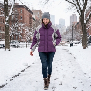 Veste matelassée unisexe couleur gris violet, manteau d'hiver à col montant, fermeture éclair, streetwear d'extérieur, étiquette privée personnalisée OEM ODM - Product Image 5