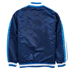 Chaqueta Bomber Azul Marino para Hombre, con Bloques de Color, Cuello Alto, Botones a Presión, Cortavientos, Deportiva, de Primavera, Satén Teñido Liso - Product Image 4
