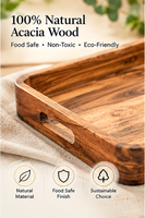 Plateau de service rectangulaire moderne en bois d'acacia de qualité supérieure, à un seul niveau, durable, avec un design décoratif pour la cuisine et la maison