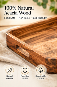Plateau de service rectangulaire moderne en bois d'acacia de qualité supérieure, à un seul niveau, durable, avec un design décoratif pour la cuisine et la maison - Product Image 5
