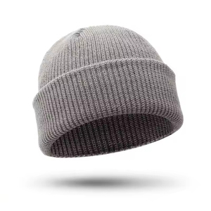 Unisex Gray Knitted Beanie Hat 100% Acrylic Cuffed <b>Winter</b> <b>Cap</b> Casual Solid Color Adult Size 56-58CM - Product Image 1