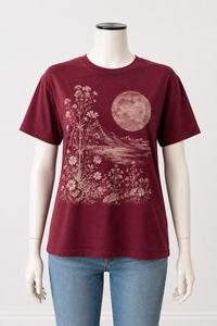 T-shirt Femme Col Rond Manches Courtes Bordeaux Vintage Coupe Courte Slim Décontracté 100% Coton Jersey Respirant Été - Product Image 4