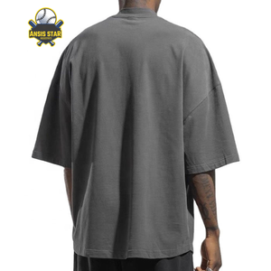 T-shirt à manches courtes gris uni surdimensionné pour homme, streetwear décontracté, col rond uni - Product Image 2