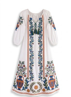 Vestido islámico negro bordado para mujer, manga tres cuartos, cuello con lazo, estampado floral, corte holgado, algodón, modesto, para uso diario.